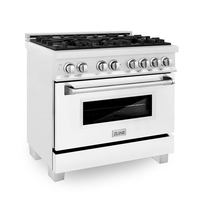 ZLINE 36 in. Professional Dual Fuel Range in DuraSnow Stainless Steel with Color Door Finishes (RAS-SN-36) [Color: White Matte] - (RASWM36)