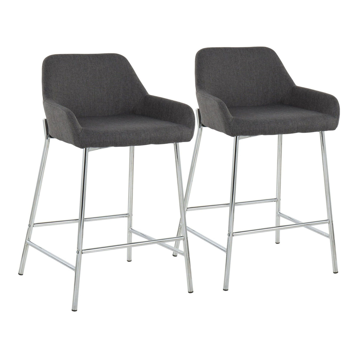 Daniella - Fixed - Height Counter Stool - Chrome Metal And Charcoal Fabric (Set of 2)