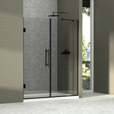 Semi-Frameless Double Hinges Shower Door In Matte , Tempered Glass, Reversible Installation - Black