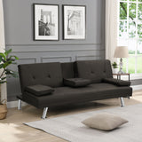 Sofa Bed With Armrest Two Holders Wood Frame, Stainless Leg Futon