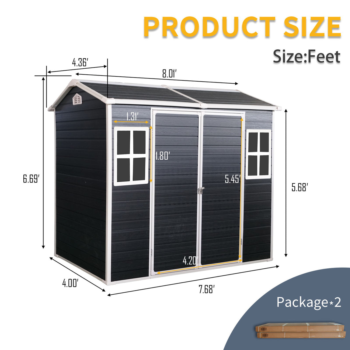 Resin Outdoor Storage Shed Waterproof Shed With Floor & Two Windows & Lockable Door, Tool Shed For Garden, Patio, Backyard