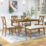 Kitchen Dining Table Set Wooden Rectangular Dining Table, 4 Chairs And Bench Family Furniture