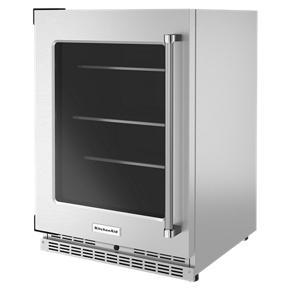 24" Undercounter Refrigerator With Glass Door And Shelves With Metallic Accents - Pearl Silver