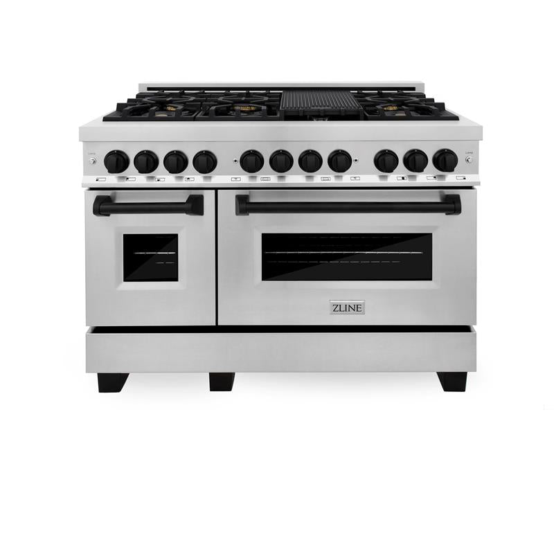 ZLINE Autograph Edition 48" 6.0 cu. ft. Dual Fuel Range with Gas Stove and Electric Oven in Stainless Steel with Accents (RAZ-48) [Color: Matte Black] - (RAZ48MB)