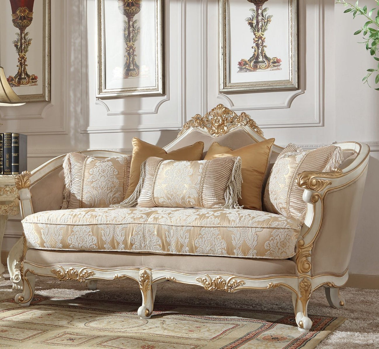 HD-2669 - 3 Piece Sofa Set - Ivory With Gold Highlight