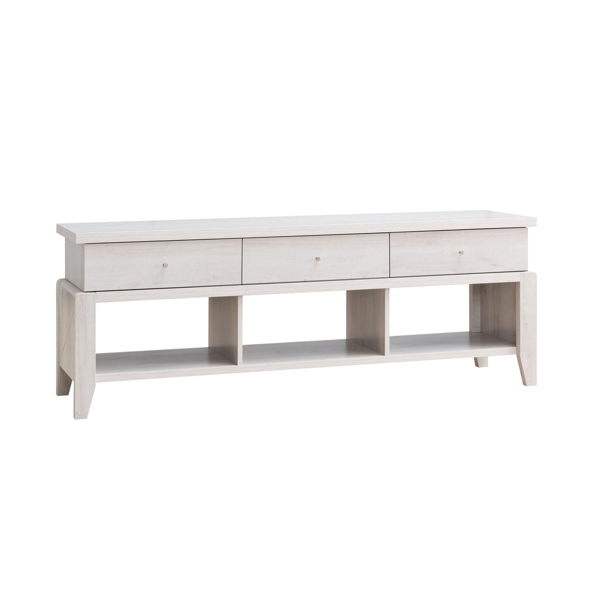 Elegant TV Stand With Three Drawers And Three Shelves For Organizing Your Entertainment Center - White Oak