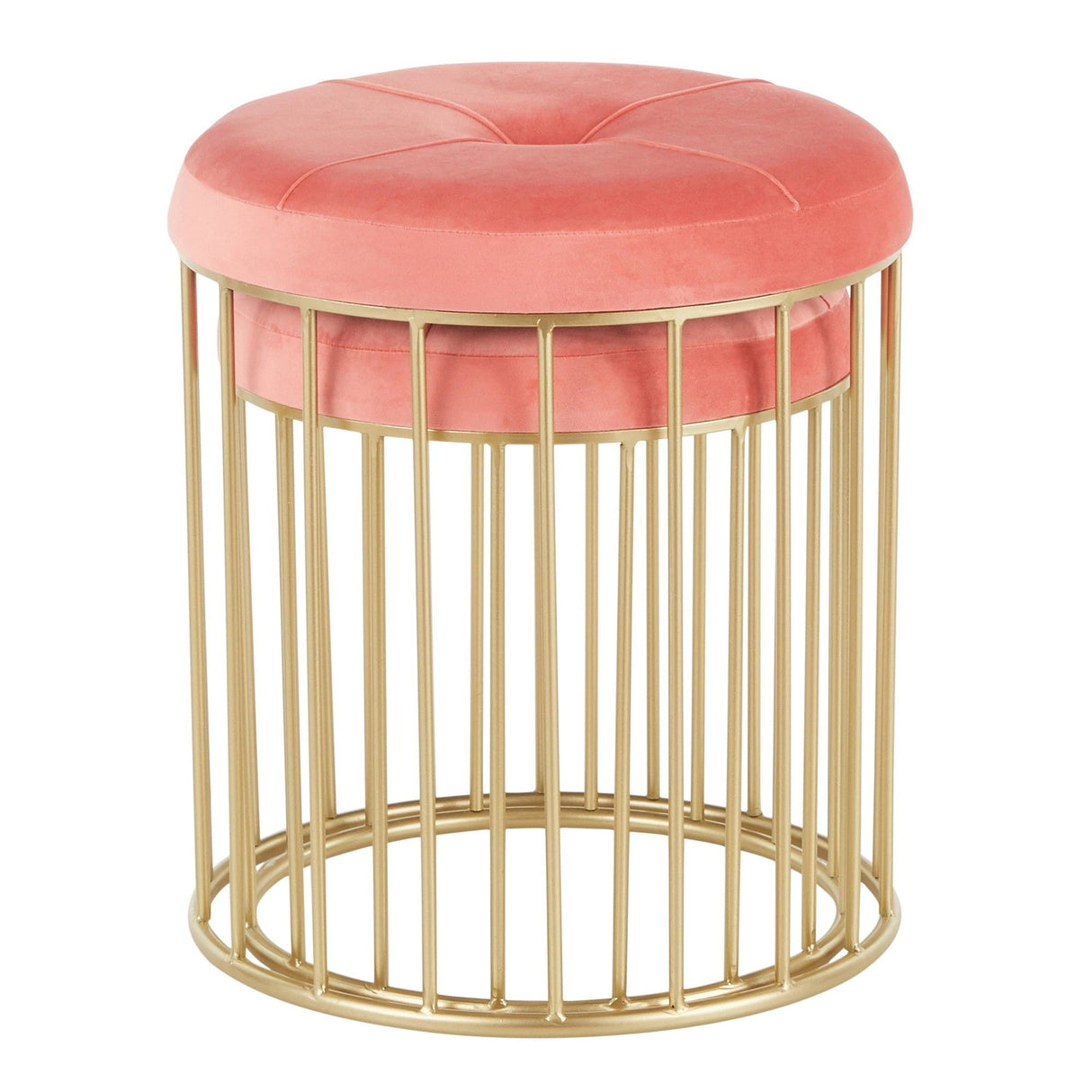 Canary - Nesting Ottoman Set - Gold Metal And Pink Velvet