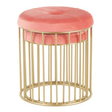 Canary - Nesting Ottoman Set - Gold Metal And Pink Velvet