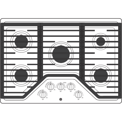 GE(R) 30" Built-In Gas Cooktop with 5 Burners and Dishwasher Safe Grates - (JGP5030SLSS)