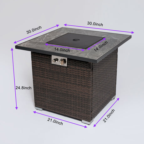 30" Outdoor Fire Table Propane Gas Fire Pit Table With Lid Gas Fire Pit Table With Glass Rocks And Rain Cover - Espresso