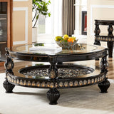 HD-1208 - 3 Piece Coffee Table Set - Black Enamel With Gold Highlights