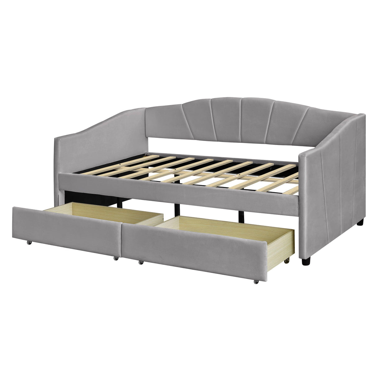 Upholstered Daybed With Two Drawers And Wood Slat