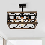 Kitchen Island Lights Ceiling Light Farmhouse Dining Room Light Fixture, Wood And Metal Rectangular Ceiling Light, Ceiling Lighting For Living Room, Conference Room, Home Office