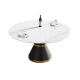 Modern Artificial Stone Round Carbon Steel Base Dining Table, Can Accommodate 6 People