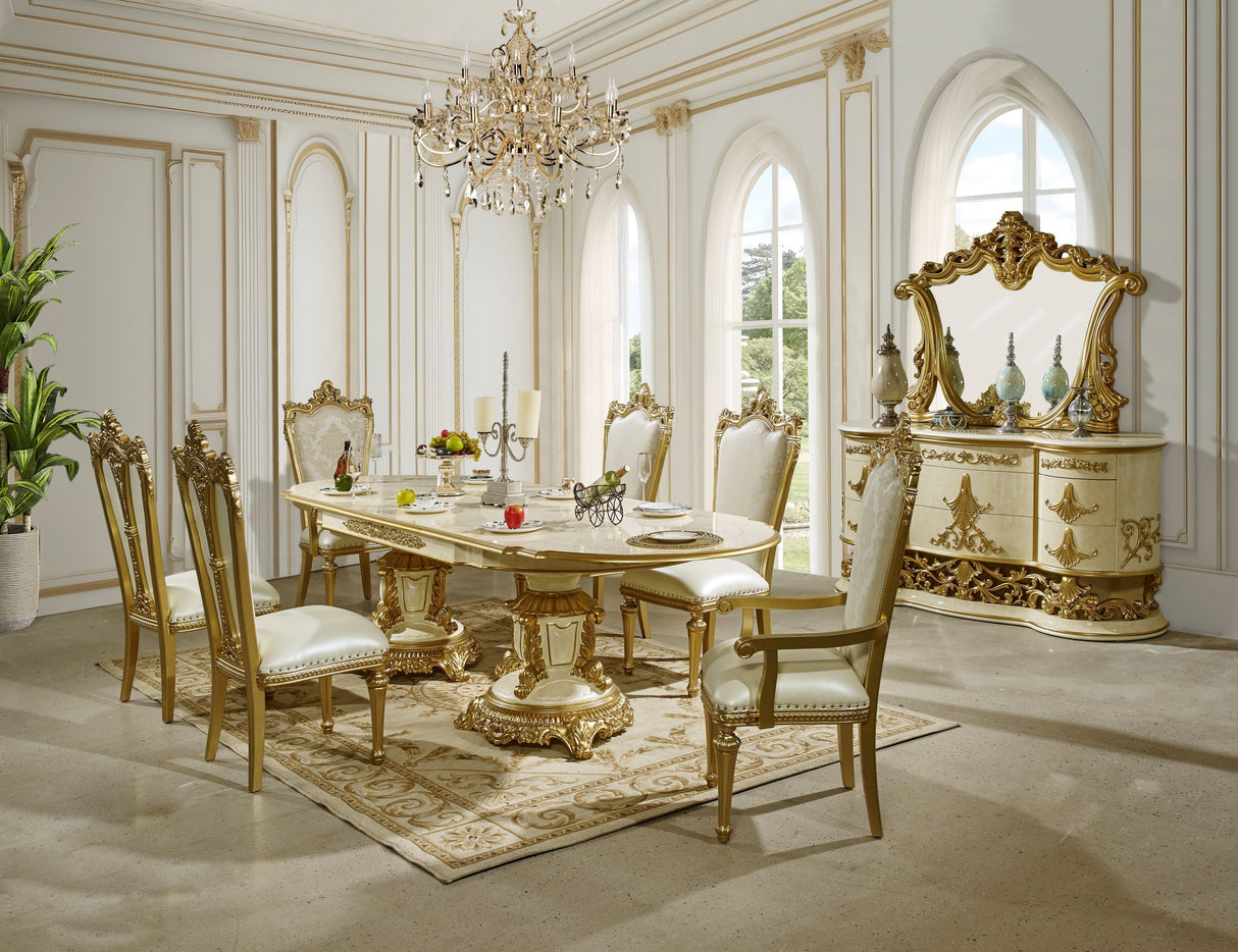 HD-5133 - 7 Piece Dining Set - Gold / Pearl