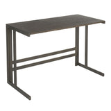 Roman - Office Desk - Antique Metal And Espresso Wood - Pressed Grain Bamboo