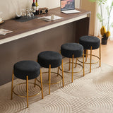 Round Bar Stools (Set of 2), Contemporary Upholstered Dining Stools For Kitchens, Coffee Shops And Bar Stores - Gold Legs