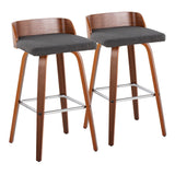 Maya - 30" Fixed-Height Barstool (Set of 2) - Walnut & Silver Base