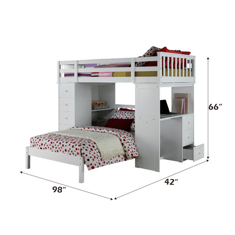 Freya - Twin Loft Bed With Storage (Not Including The Bottom Twin Bed) - White