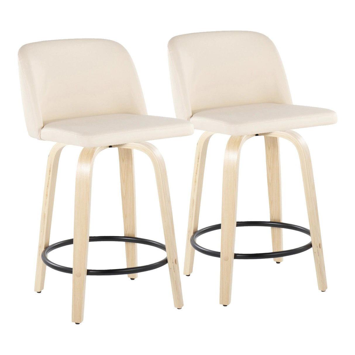 Toriano - 24" Fixed-height Counter Stool (Set of 2) - Cream, Black And Natural