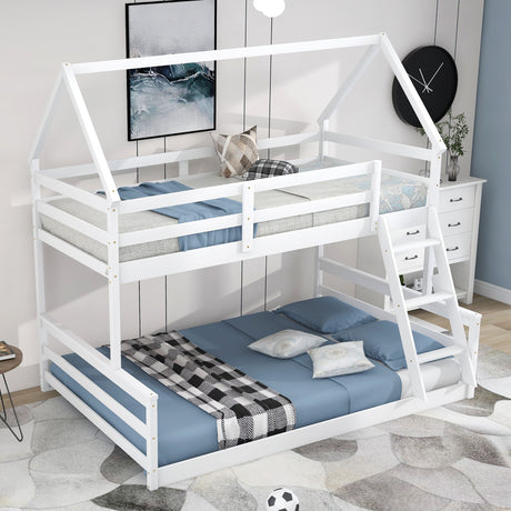 Twin Over Full House Bunk Bed With Built-In Ladder