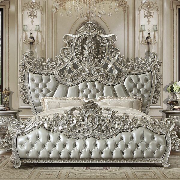 HD-8088 - Eastern King Bed - Silver With Gold Highlight