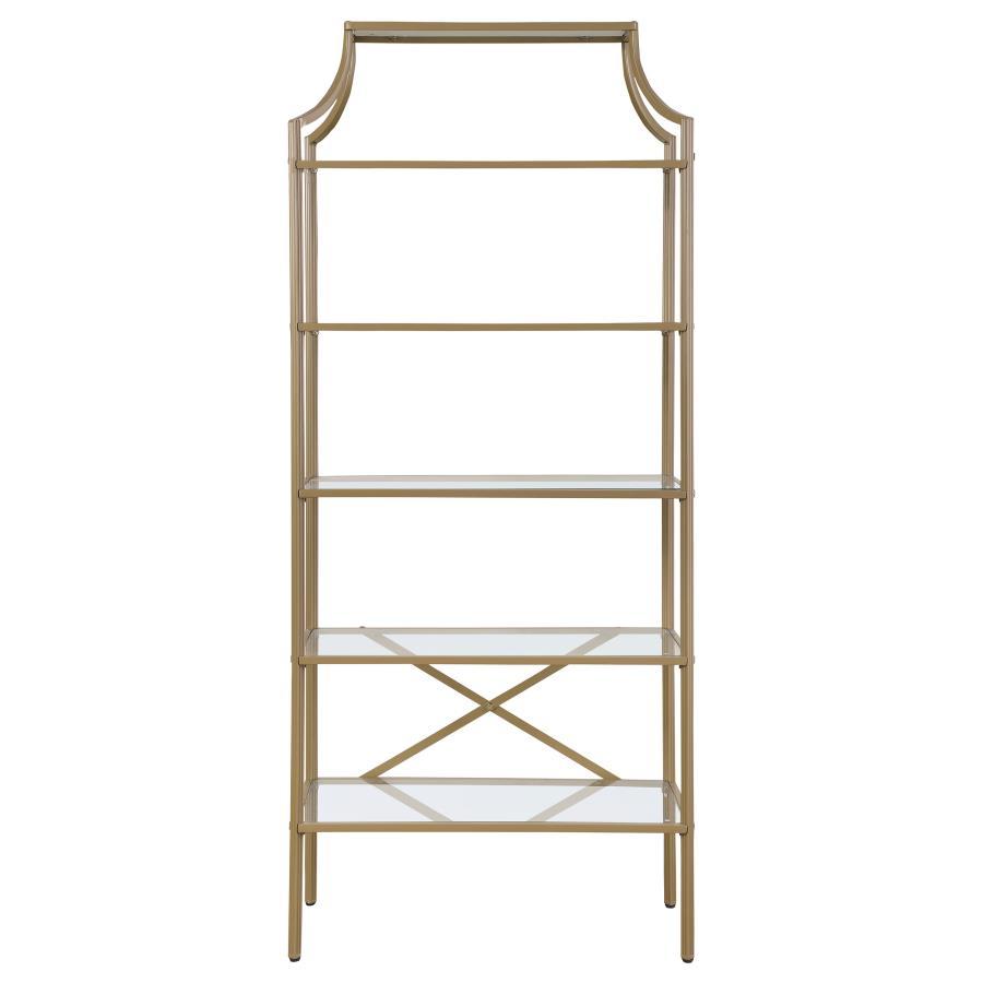 Serena - 5-Tier Tempered Glass Shelves Bookcase - Matte Gold