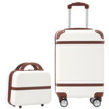 20" Hardside Luggage With Cosmetic Case, 2 Piece Lightweight Suitcase Set With Spinner Wheels, Carry On Vintage Luggage