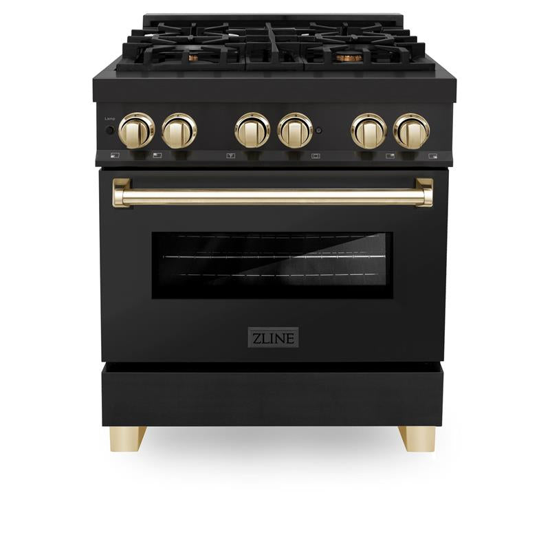 ZLINE Autograph Edition 30" 4.0 cu. ft. Dual Fuel Range with Gas Stove and Electric Oven in Black Stainless Steel with Accents (RABZ-30) [Color: Gold] - (RABZ30G)