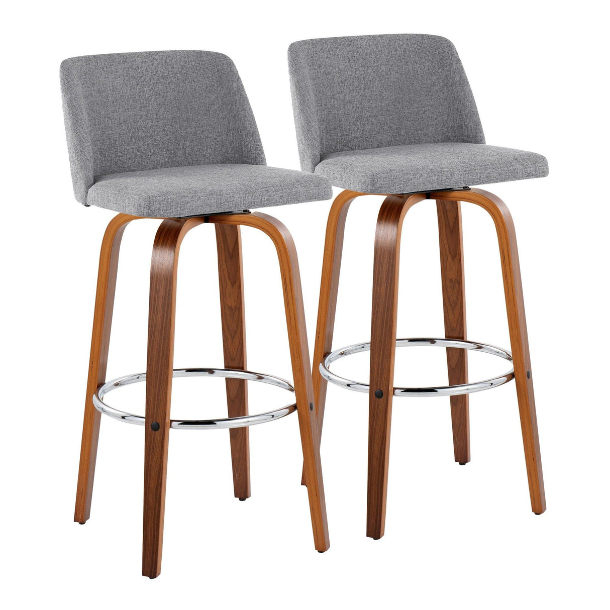 Toriano - 30" Fixed-Height Barstool (Set of 2) - Walnut & Chrome Base