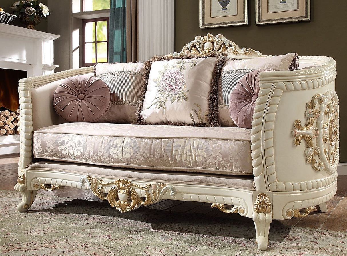 HD-2011 - Loveseat - Ivory With Gold Highlight