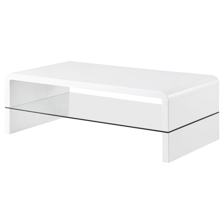 Airell - Rectangular Coffee Table With Glass Shelf - White High Gloss