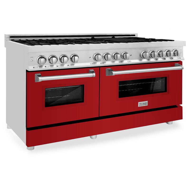 ZLINE 60 in. 7.4 cu. ft. Dual Fuel Range with Gas Stove and Electric Oven in Stainless Steel with Color Options (RA60) [Color: Red Gloss] - (RARG60)