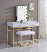 Coleen - Vanity Desk - White & Brass Finish