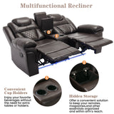 Home Theater Seating Manual Recliner Loveseat With Hide-Away Storage, Cup Holders And Led Light Strip For Living Room