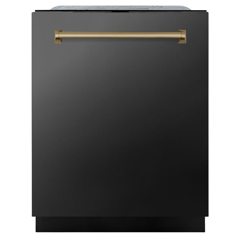 ZLINE Autograph Edition 24" 3rd Rack Top Touch Control Tall Tub Dishwasher in Black Stainless Steel with Accent Handle, 45dBa (DWMTZ-BS-24) [Color: Champagne Bronze] - (DWMTZBS24CB)