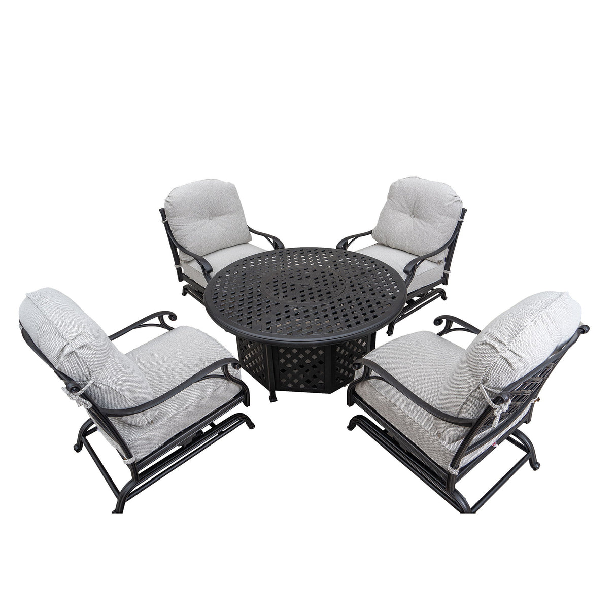 5 Piece Cast Aluminum Chat Fire Pit Set With Cushion