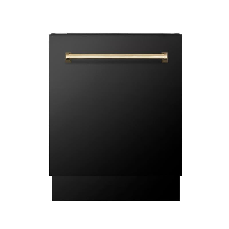 ZLINE Autograph Edition 24" 3rd Rack Top Control Tall Tub Dishwasher in Black Stainless Steel with Accent Handle, 51dBa (DWVZ-BS-24) [Color: Gold] - (DWVZBS24G)