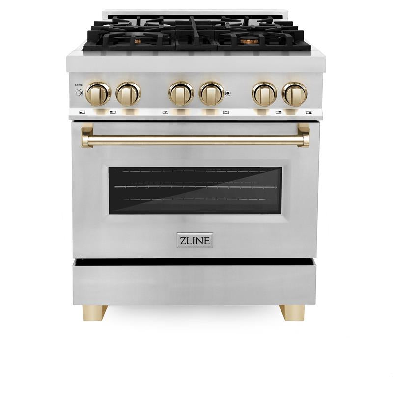 ZLINE Autograph Edition 30" 4.0 cu. ft. Dual Fuel Range with Gas Stove and Electric Oven in Stainless Steel with Accents (RAZ-30) [Color: Gold] - (RAZ30G)