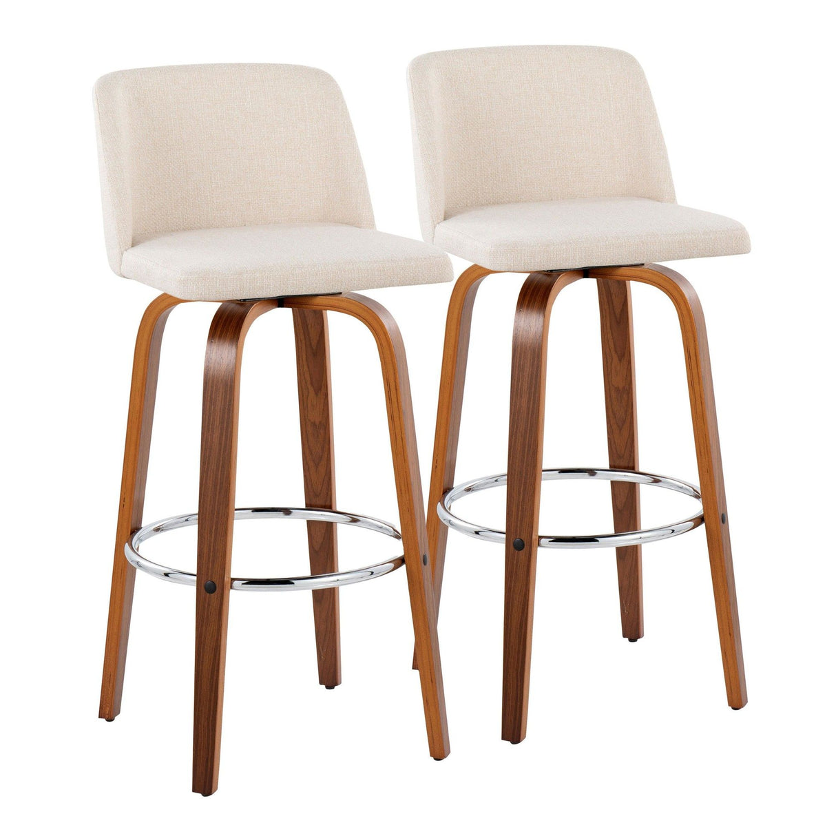 Toriano - 30" Fixed-Height Barstool (Set of 2) - Walnut & Chrome Base