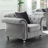 Frostine - Upholstered Rolled Arm Tufted Accent Chair - Silver