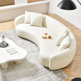 Modern Curved Sofa Mid-Century Comfy Half Moon Teddy Fabric Couch, 101" Upholstered With 4 Throw Pillows For Living Room - White