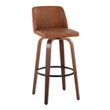 Toriano - 30" Faux Leather Fixed-Height Barstool (Set of 2) - Walnut & Chrome Base