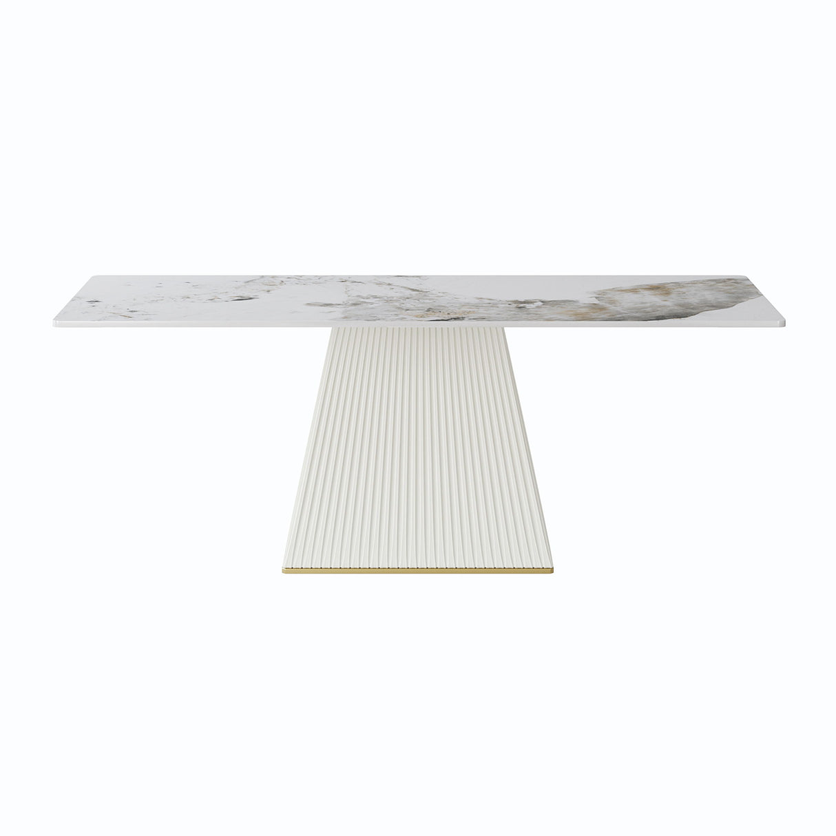 Modern Artificial Stone Pandora Straight Side Panel PU Plywood Table Legs, Can Accommodate 8 People - White / Beige