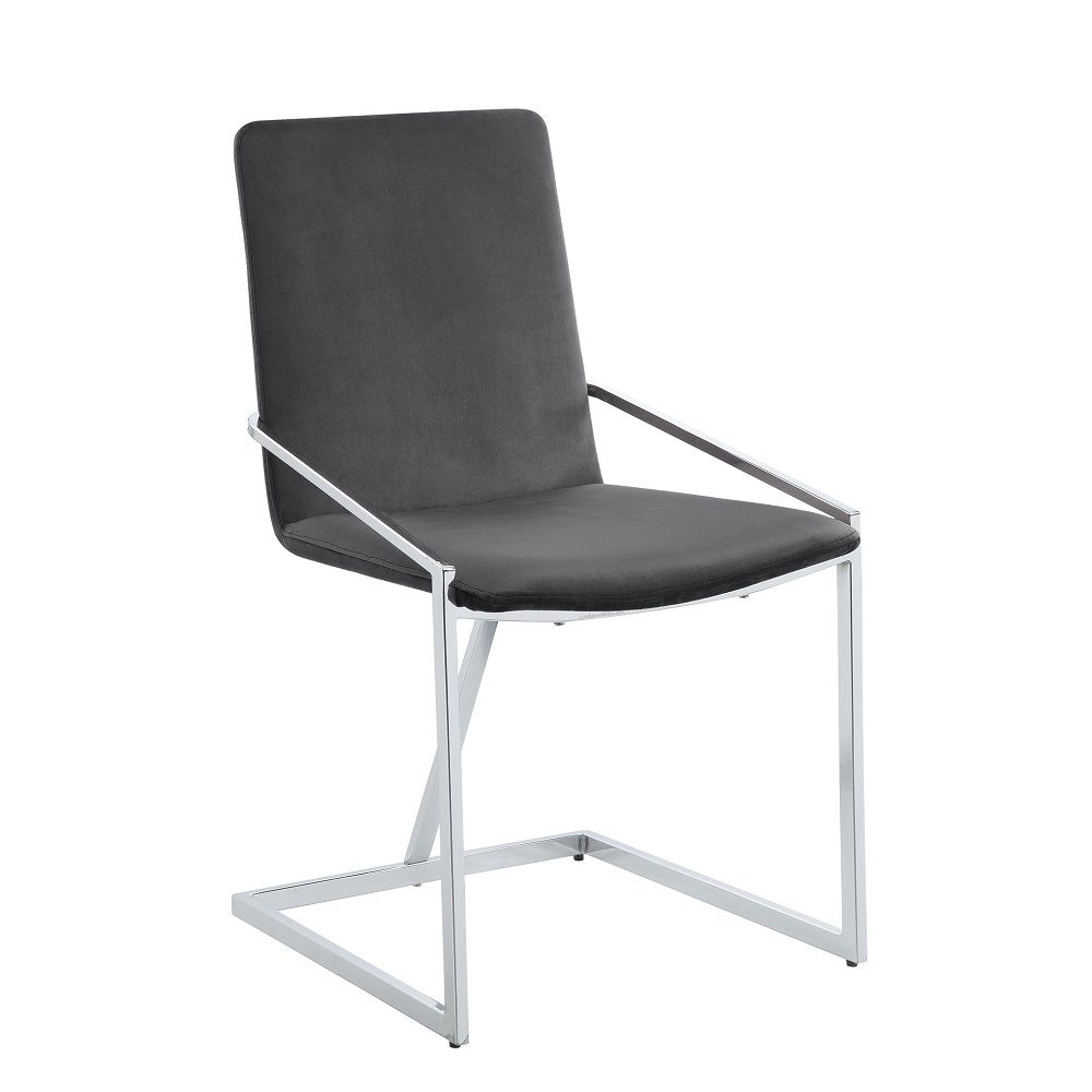 Zlatan - Side Chair (Set of 2) - Gray Velvet & Chrome