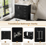 Traditional Bathroom Vanity With Resin Sink Combo Set, Bathroom Cabinet With Two Doors And Four Drawers