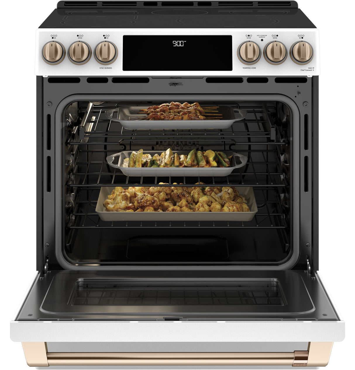 Caf(eback)(TM) 30" Smart Slide-In, Front-Control, Induction and Convection Range with Warming Drawer - (CHS900P4MW2)