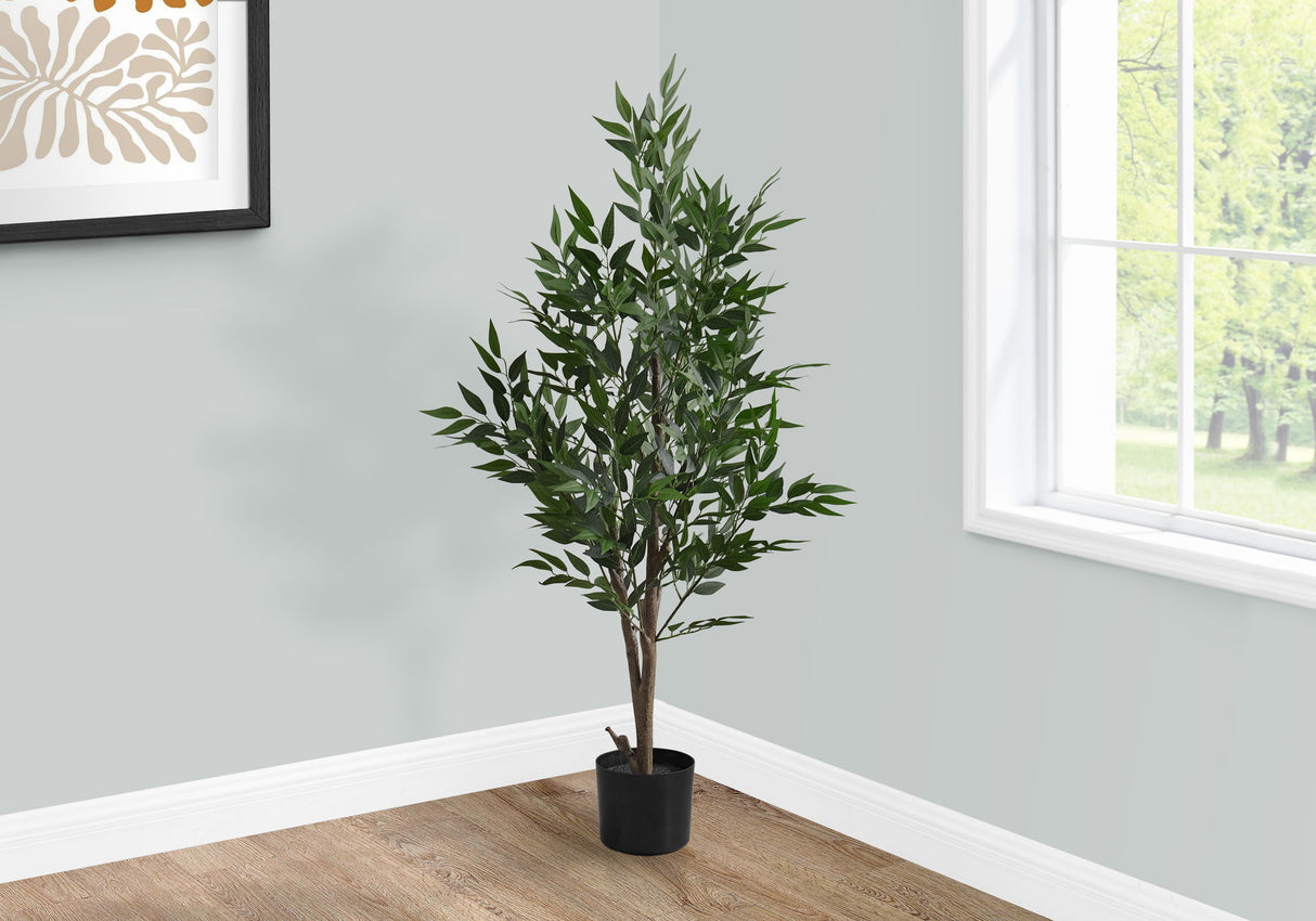 47" Tall, Artificial Plant, Acacia Tree, Indoor, Faux, Fake, Floor, Greenery, Potted, Silk, Decorative - Green / Black