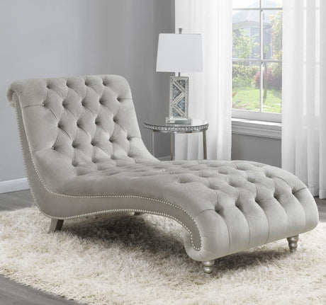 Lydia - Velvet Upholstered Tufted Chaise - Gray