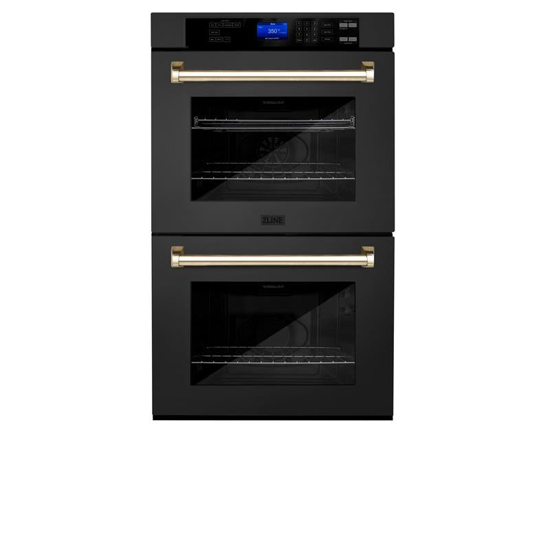 ZLINE 30" Autograph Edition Double Wall Oven with Self Clean and True Convection in Black Stainless Steel (AWDZ-30-BS) [Color: Gold] - (AWDZ30BSG)